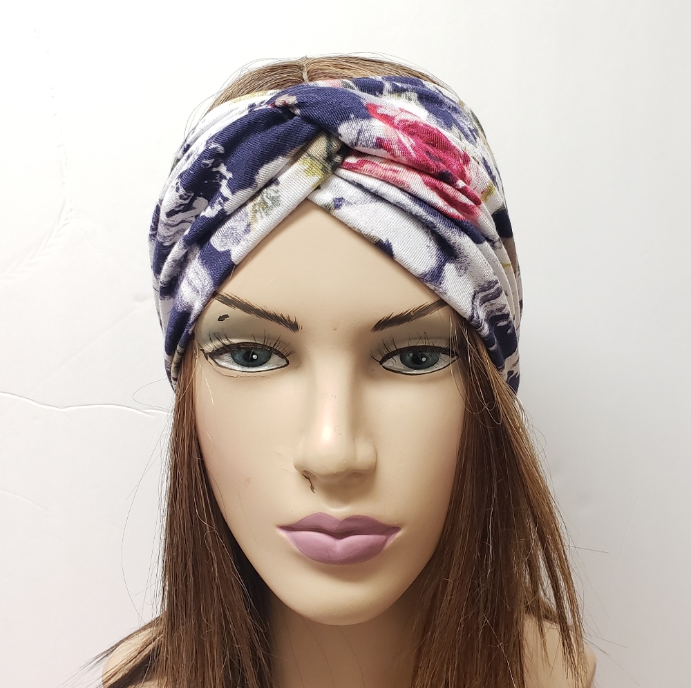 Purple White Wide Turban Headband Turbans